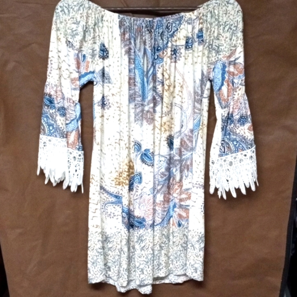 BoHo top with lace detail and bell sleeves